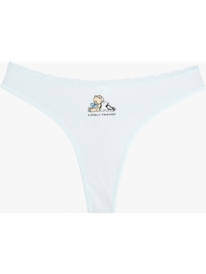 Koton Beli Dantelli Pamuklu Rahat Kalıp Baskılı String Külot