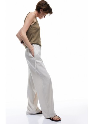 Koton Beli Bağcıklı Keten Karışımlı Geniş Paça Pantolon