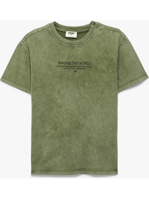 Koton Pamuklu Kısa Kollu Bisiklet Yaka Baskılı Oversize Tişört