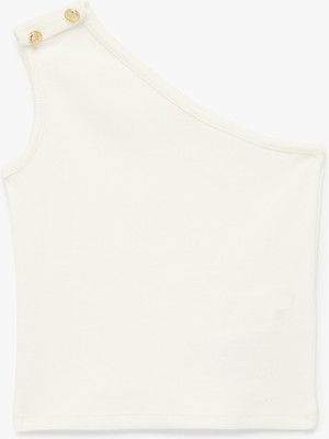 Koton Düğme Detaylı Kolsuz Pamuklu Tek Omuz Crop Atlet