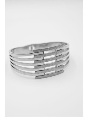 Esranın Dünyası Yaldızlı Kalın Kaburga Bilezik - Gümüş