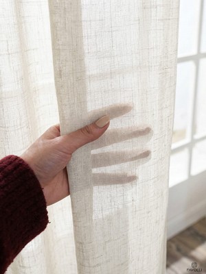 Favolli Bej Renk Keten Dokulu 1/3 Sık Pileli Zarif Tül Perde | Ütü Istemez | En Çok Satan Tül Perde