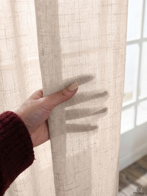 Favolli Hasır Rengi Keten Dokulu 1/3 Sık Pileli Zarif Tül Perde | Ütü Istemez | En Çok Satan Tül Perde