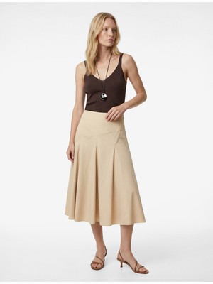 Koton Pamuklu Poplin Kloş Pileli Midi Etek
