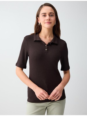 Jimmy Key Acı Kahve Polo Yaka Kısa Kollu Örme Bluz