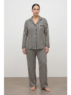 Myline Kontrast Biyeli Çizgili Pijama Takımı