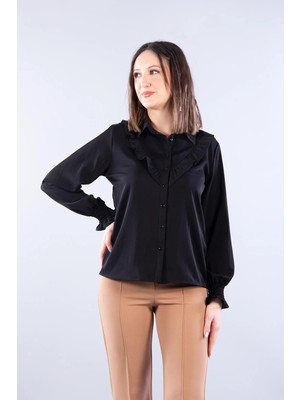 Mckanzie 20223 Yakası Fırfırlı Kol Ucu Büzgülü Gömlek