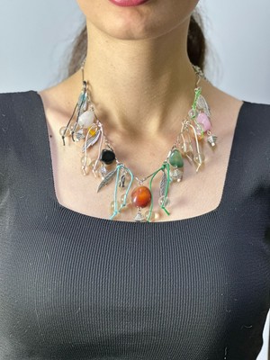 Gönülden Tasarım Karışık Doğal Taşlı Kadın Kolye 28 cm