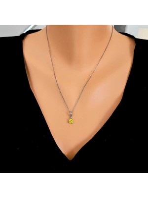 Nusret Takı 925 Ayar Gümüş Yuvarlak Küçük Boy Sarı Sitrin Taşlı Kolye