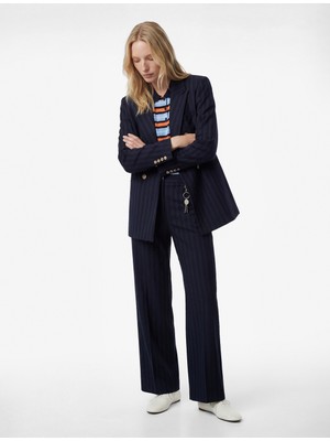 Koton Straight Fit Cepli Düz Bol Paça Çizgili Pantolon