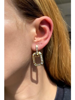 Spossy Silver Jewelry Sallantılı Dikdörtgen Küpe