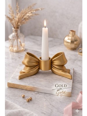 Dekoratif Fiyonklu Mumluk  Gold