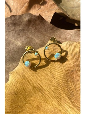 Spossy Silver Jewelry Opal Taşlı Yuvarlak Minimal Küpe