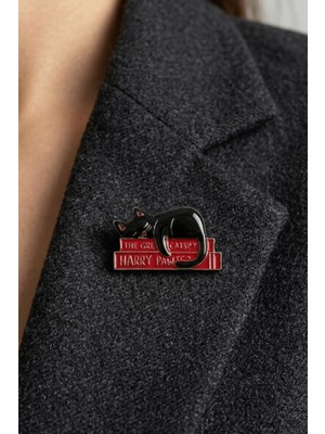 BB Bi Butik Shop Black Cat Books Zarif Kedi ve Kitap Temalı Broş