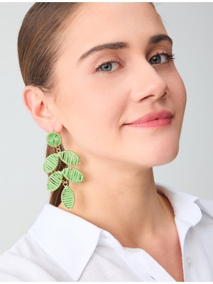 Jimmy Key Yeşil Dal Figürlü Sallanan Küpe