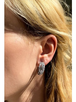 Spossy Silver Jewelry Baget Taşlı Halka Küpe