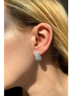 Spossy Silver Jewelry Büyük Boy Taşlı Damla Küpe