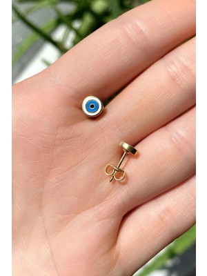 Spossy Silver Jewelry Yuvarlak Nazar  Minimal Küpe