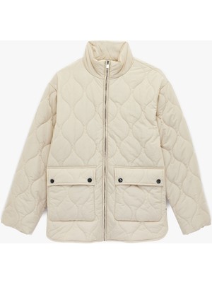 Koton Fermuar Cepli Uzun Kollu Dik Yaka Kapitone Mont