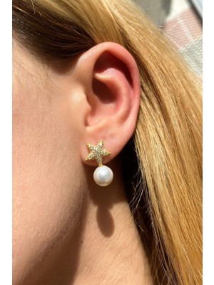 Spossy Silver Jewelry Incili Yıldız Küpe