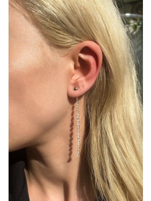 Spossy Silver Jewelry Taşlı Sallantılı Uzun Küpe