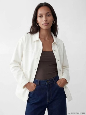 LC Waikiki Gömlek Yaka Oversize Kadın Jean Ceket  (S6)