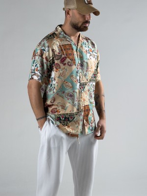 Cocopelli Etnik Desenli Tropikal Erkek Gömlek COC2976