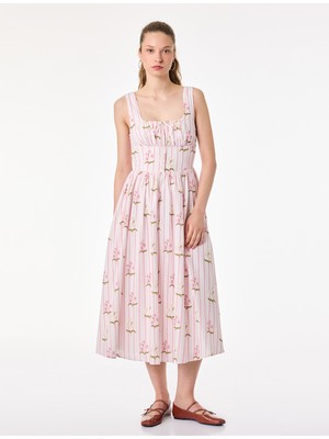 Koton Kalın Askılı U Yaka Gipeli Çiçekli Uzun Elbise