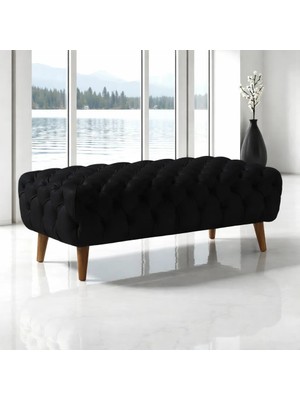 Smarto Relax Swiss Style Puf Adelboden Kapitone Puf,baby face Polyester Kaplama,Ahşap Ayaklı 100x50x45 cm Kapitone Puf,Ayaklı(siyah)