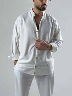 Cocopelli Desenli Beyaz Erkek Gömlek COC2980