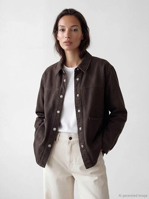 LC Waikiki Gömlek Yaka Oversize Kadın Jean Ceket  (S6)