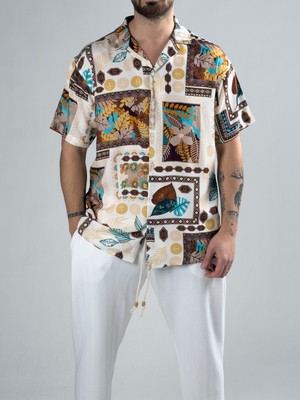 Cocopelli Etnik Yaprak Desenli Erkek Gömlek COC2969