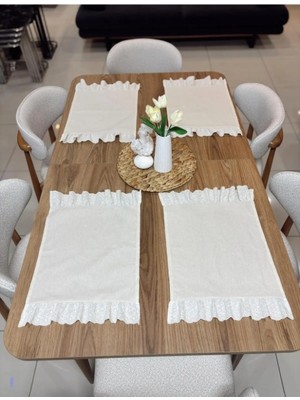 Nurgita Home %100 Pamuk Ham Keten Fisto Fırfırlı Amerikan Servisi 6 Adet (35×45)