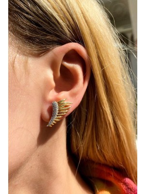 Spossy Silver Jewelry Taşlı Kanat Küpe