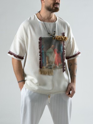 Cocopelli Etnik Desenli Bej Kaplumbağa Bohem Erkek T-Shirt COC2985