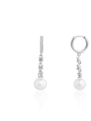 Spossy Silver Jewelry Incili Sallantılı Halka Küpe