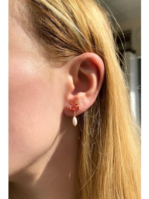 Spossy Silver Jewelry Incili Mercan Küpe