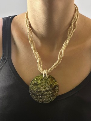 Gönülden Tasarım Sedef Taşlı Boncuklu Kadın Kolye 21 cm