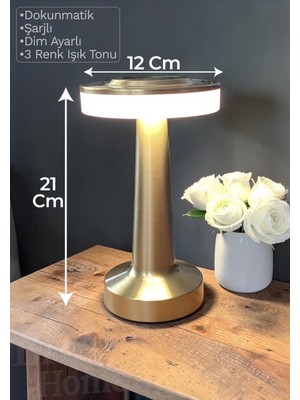 Brokoli Home Dokunmatik Masa ve Gece Lambası Dokunmatik Lamba Abajur LED Şarjlı Masa Lambası Ledli Masa Gold 21CM