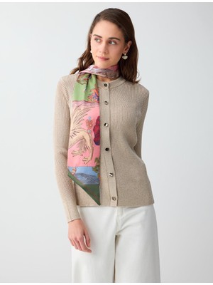 Jimmy Key Bej Melanj Yuvarlak Yaka Uzun Kollu Simli Triko Hırka