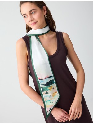 Jimmy Key Beyaz Soyut Desenli Dokuma Fular