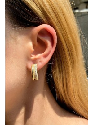 Spossy Silver Jewelry Yarısı Parlak Yarısı Taşlı Küpe