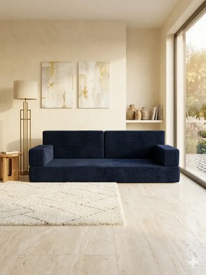 Bakırözü Home Premium Fitilli Kadife Kumaş, Modüler Dinlenme Koltuğu , Yer Yatağı ve Koltuk Takımı - Lacivert