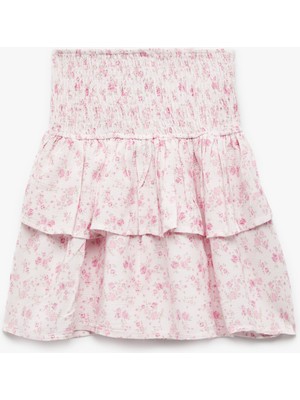 Koton Gipeli Kat Detaylı Çiçekli Viskon Etek