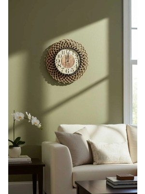 Home İnn Bohem Natural/siyah Ip Detaylı Duvar Saati – Modern Görünümlü Dekoratif Saat – 43 cm