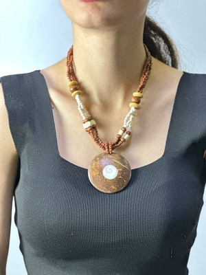 Gönülden Tasarım Bambu Desenli Boncuklu Kadın Kolye 22 cm