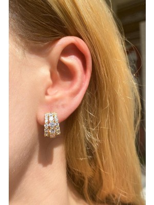 Spossy Silver Jewelry 3 Sıralı Taşlı C Küpe