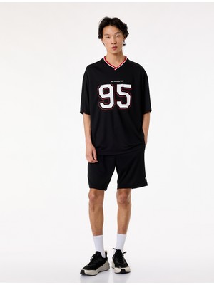 Koton Oversize Yarım Kollu V Yaka Baskılı Spor Tişört