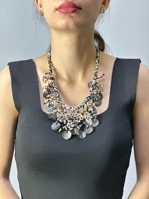 Gönülden Tasarım Sedef Taşlı Boncuk Işleme Tasarım Kolye 23 cm