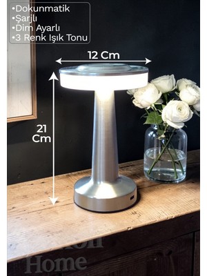 Brokoli Home Dokunmatik Masa ve Gece Lambası Dokunmatik Lamba Abajur LED Şarjlı Masa Lambası Ledli Masa Silver 21